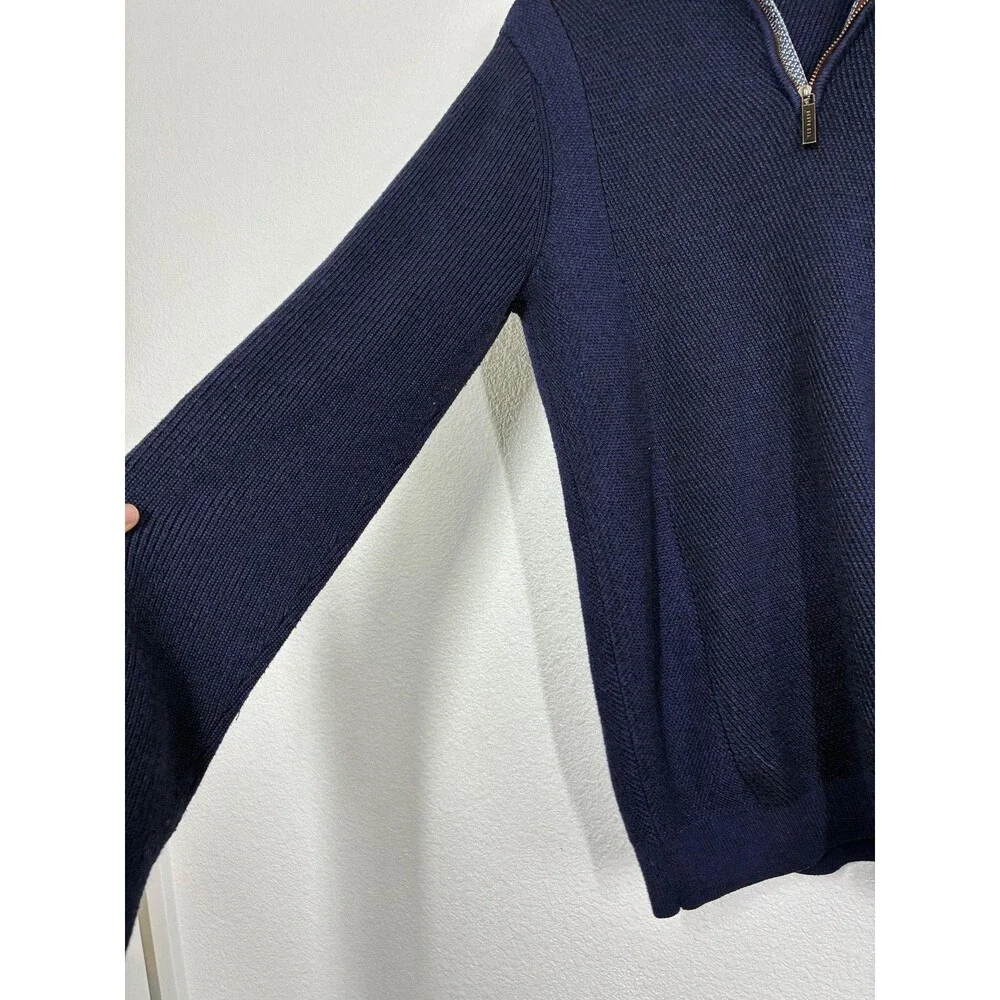 Ted Baker Sweater Mens Medium Blue Quarter Zip Mock Neck Textured Knit Pullover